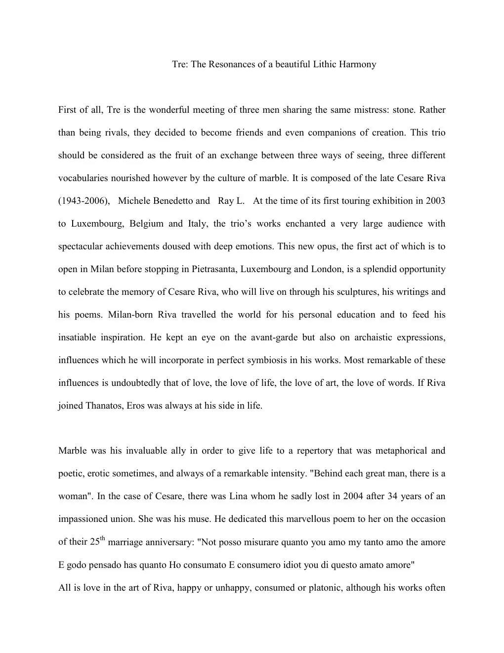 Tre: The Resonances of a Beautiful Lithic Harmony — page 1